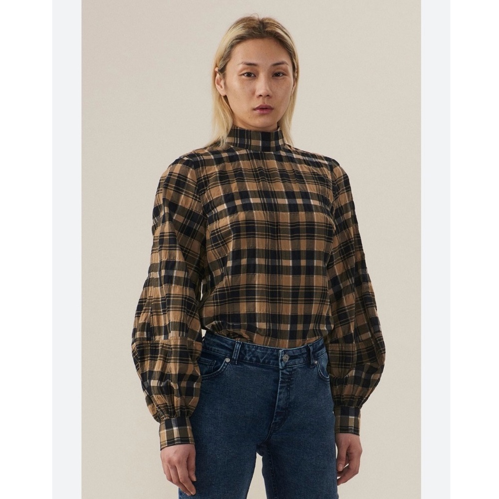 Ganni Seersucker Check Blouse